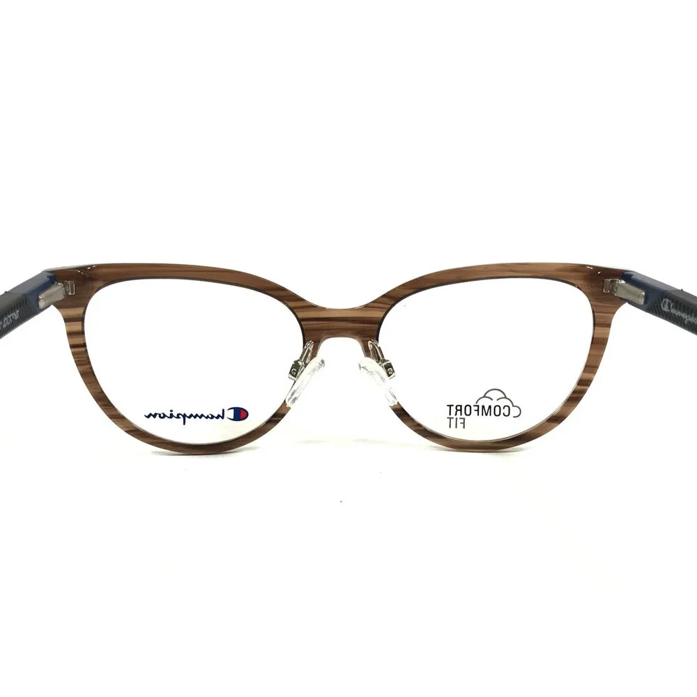Champion Eyeglasses Frames WCFIT 201 C01 Brown Striped Blue Cat Eye 52-17-135